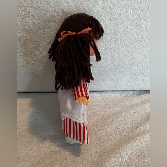 VTG 70’s Eugene style 6.5” Doll w/ Brown eyes & yarn hair white red stripe dress - Picture 3 of 15